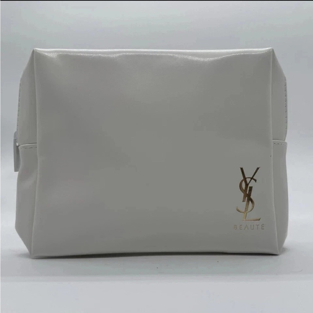 Yves Saint Laurent White Cosmetic Bag with Gold Logo 6x 4.5x1.5”